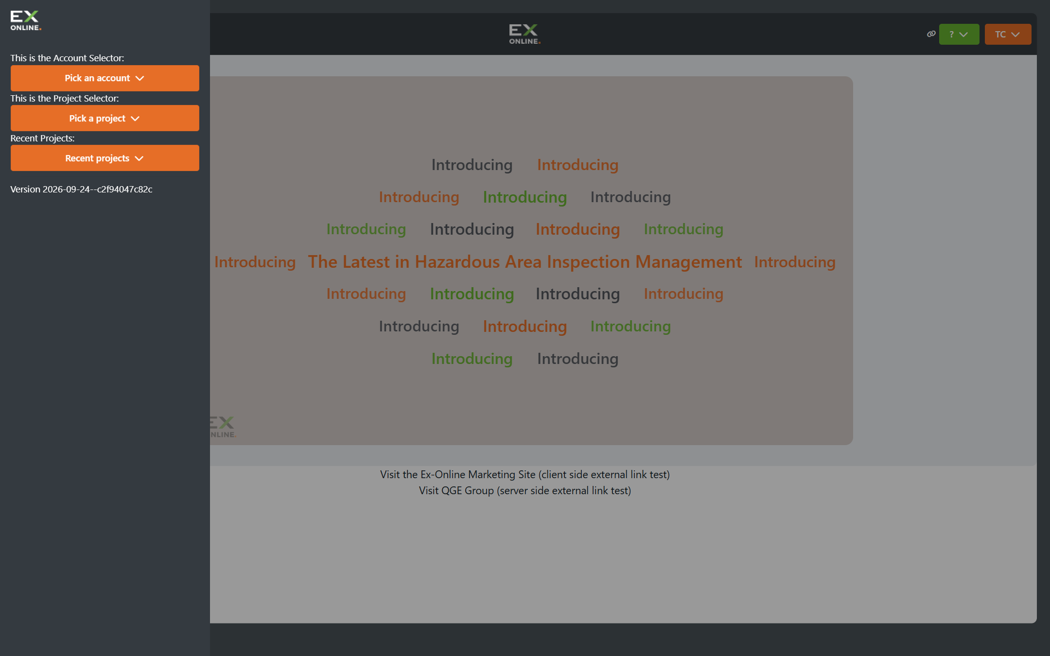 Home sidebar with account, project, and recent project selectors