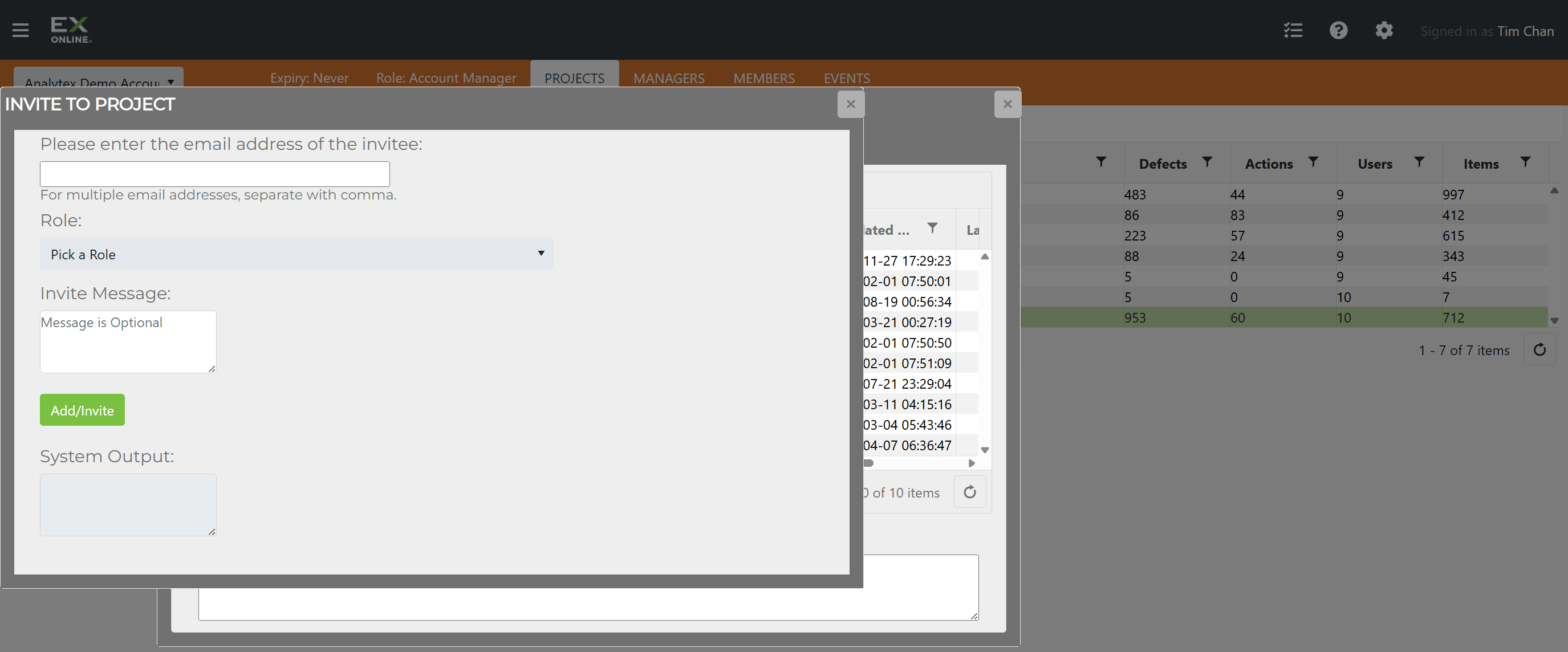 Invite to Project form