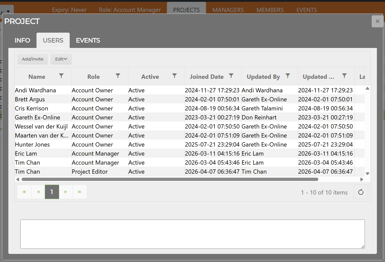 USERS tab