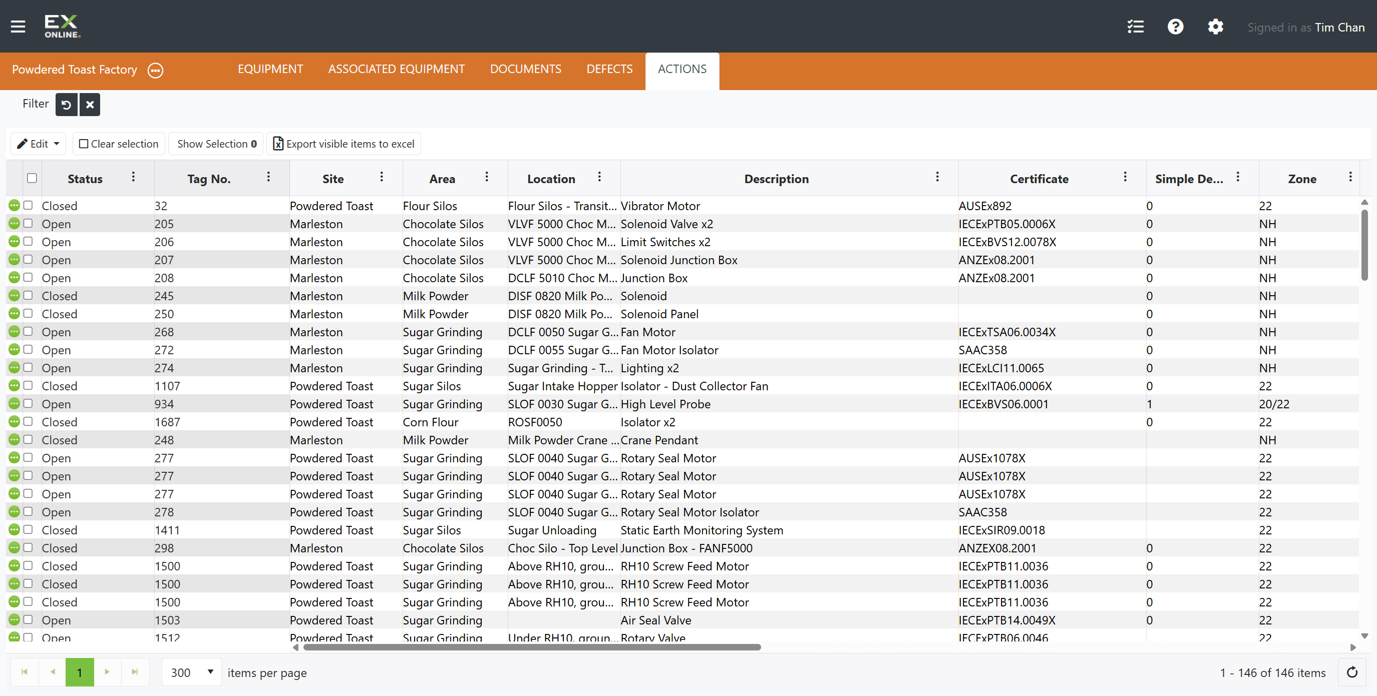 Actions main grid view