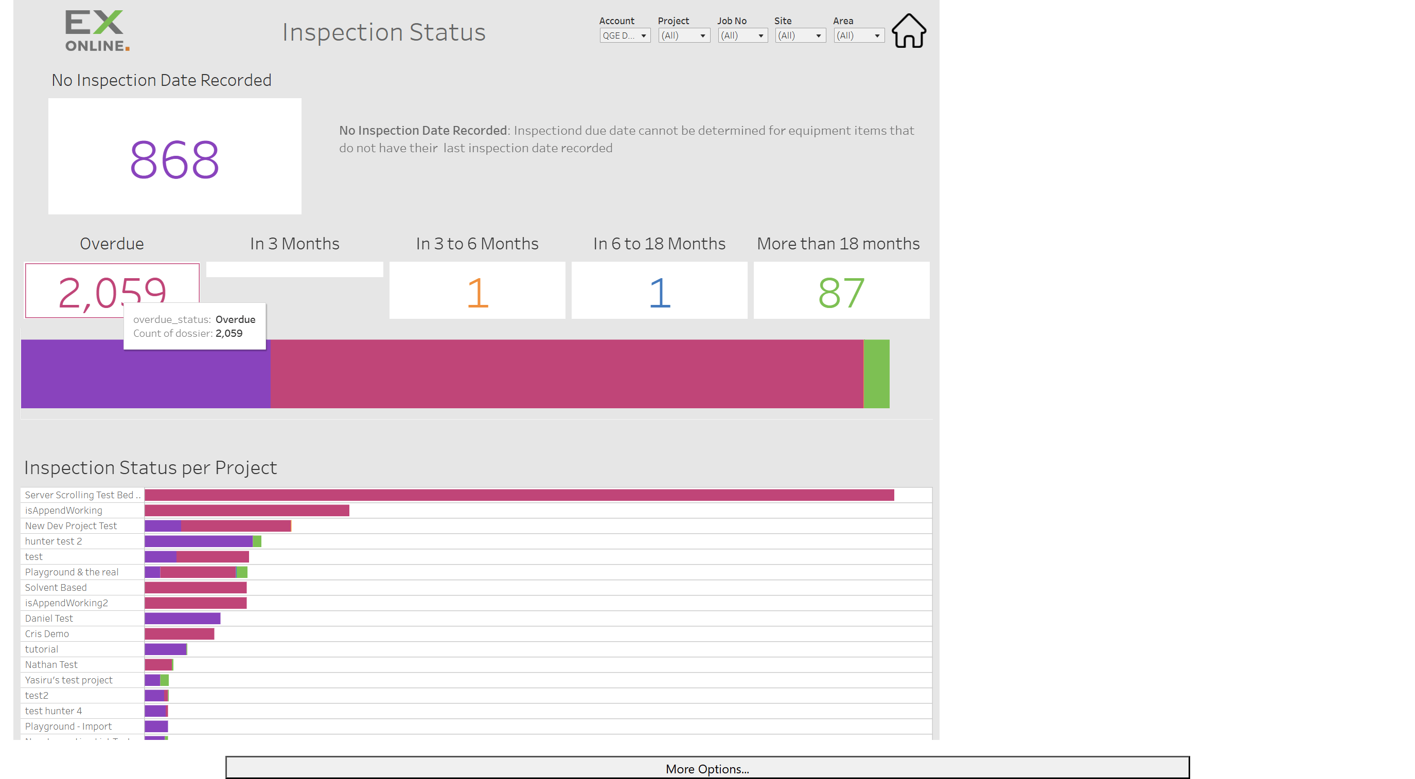 Inspections Status hover tooltip