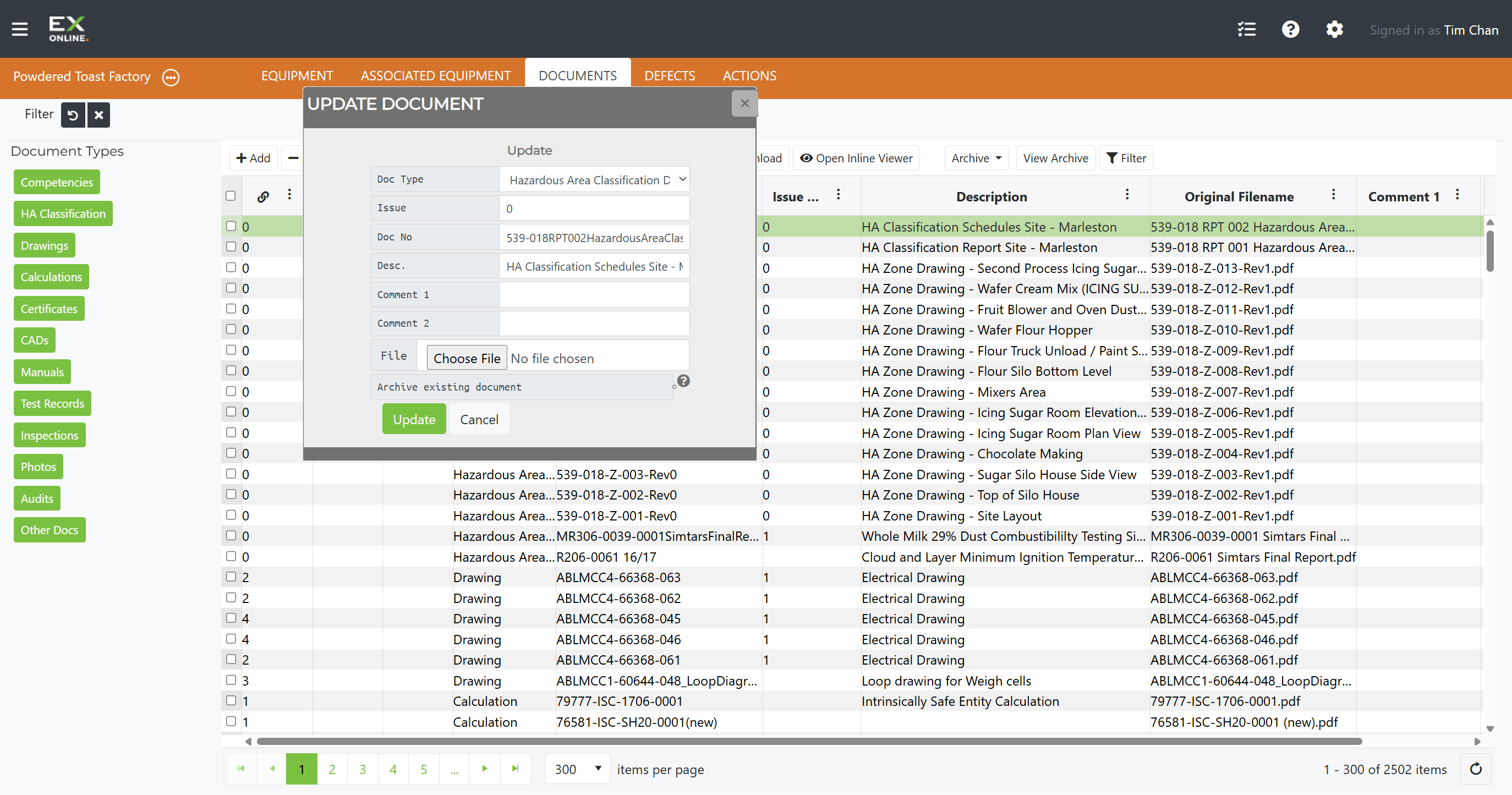 Update Document dialog