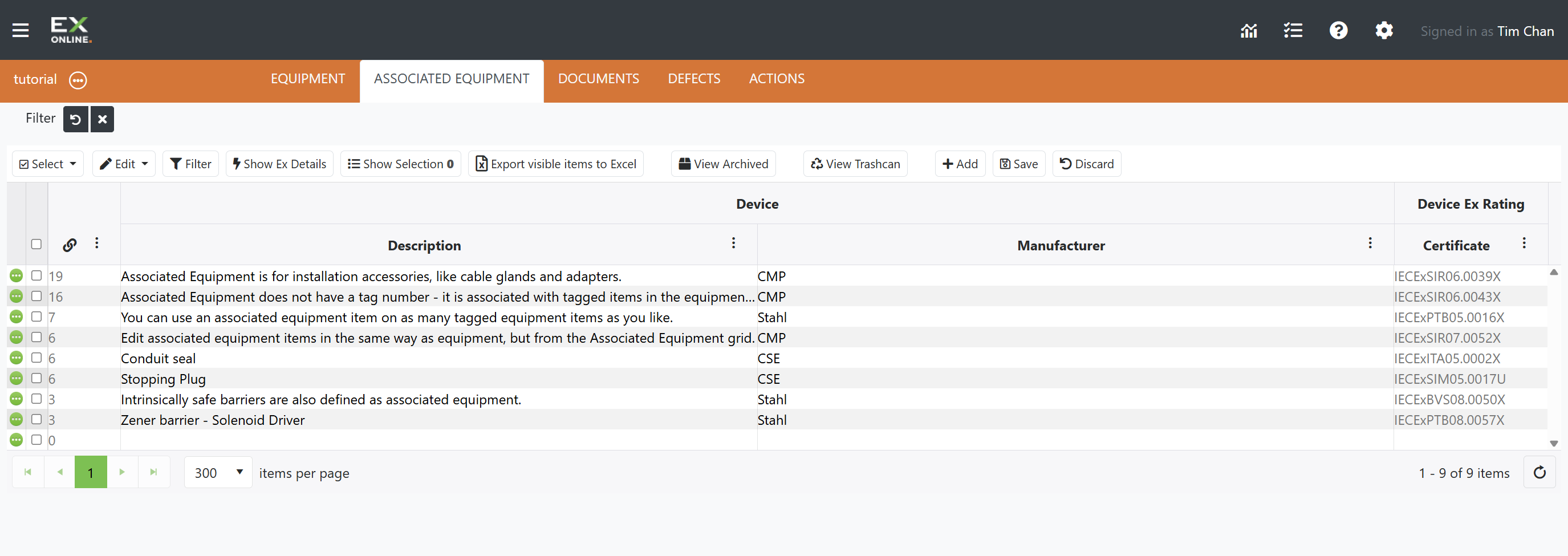 Associated Equipment tab