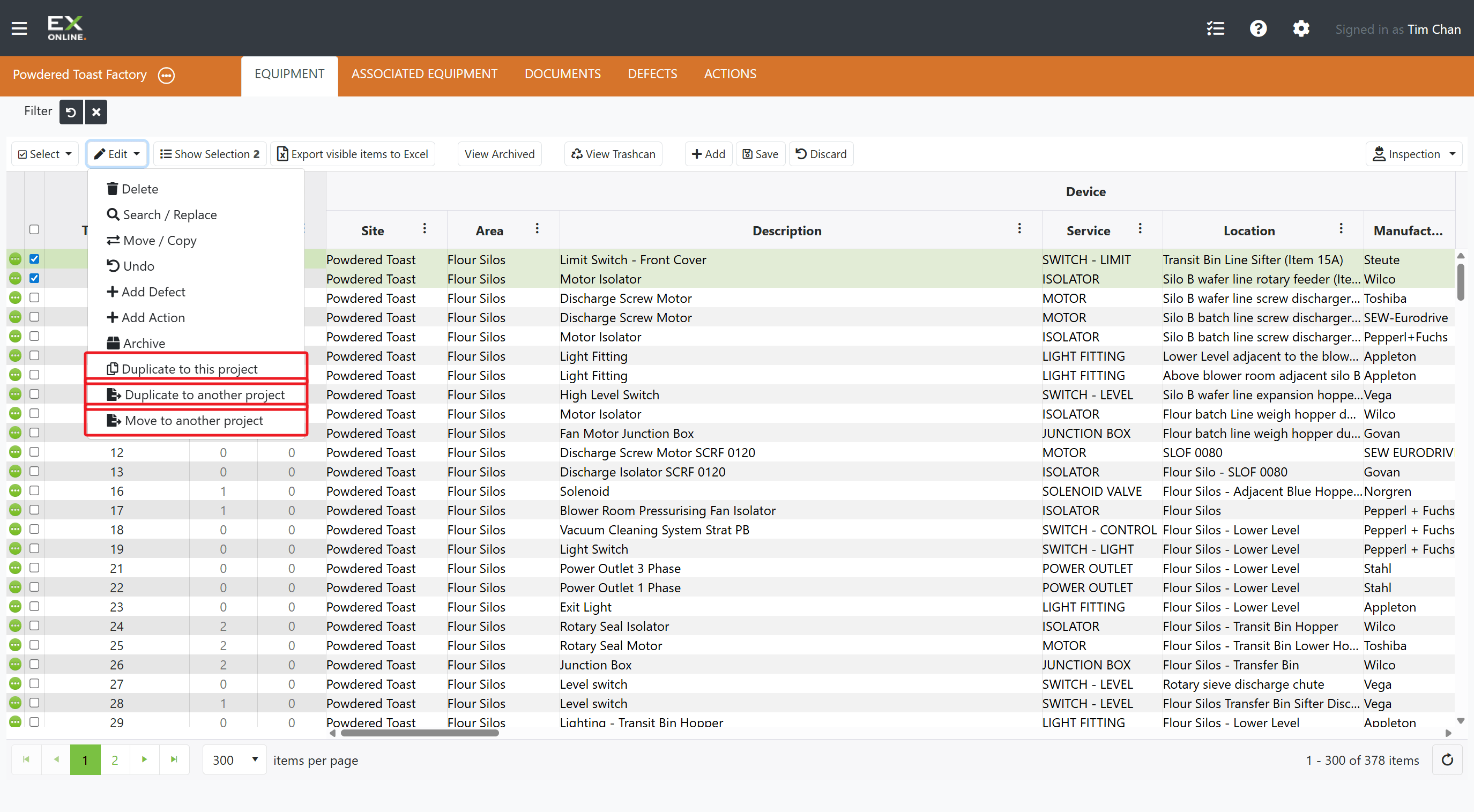 Edit menu showing Duplicate and Move options