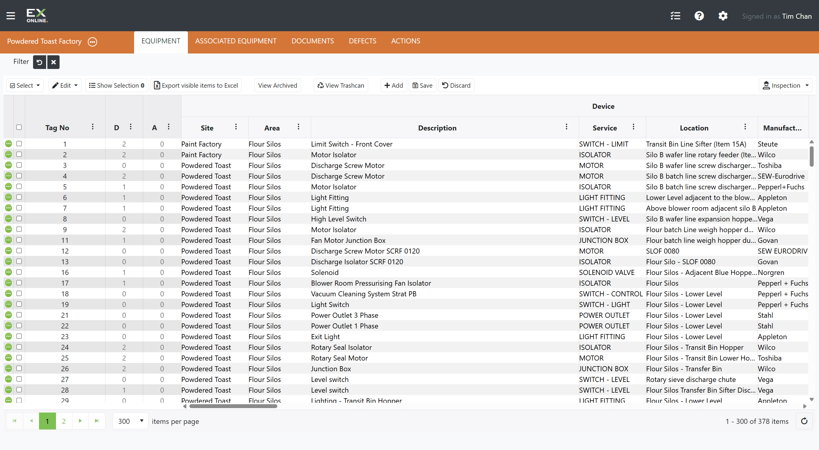 Tag Browser — Equipment grid