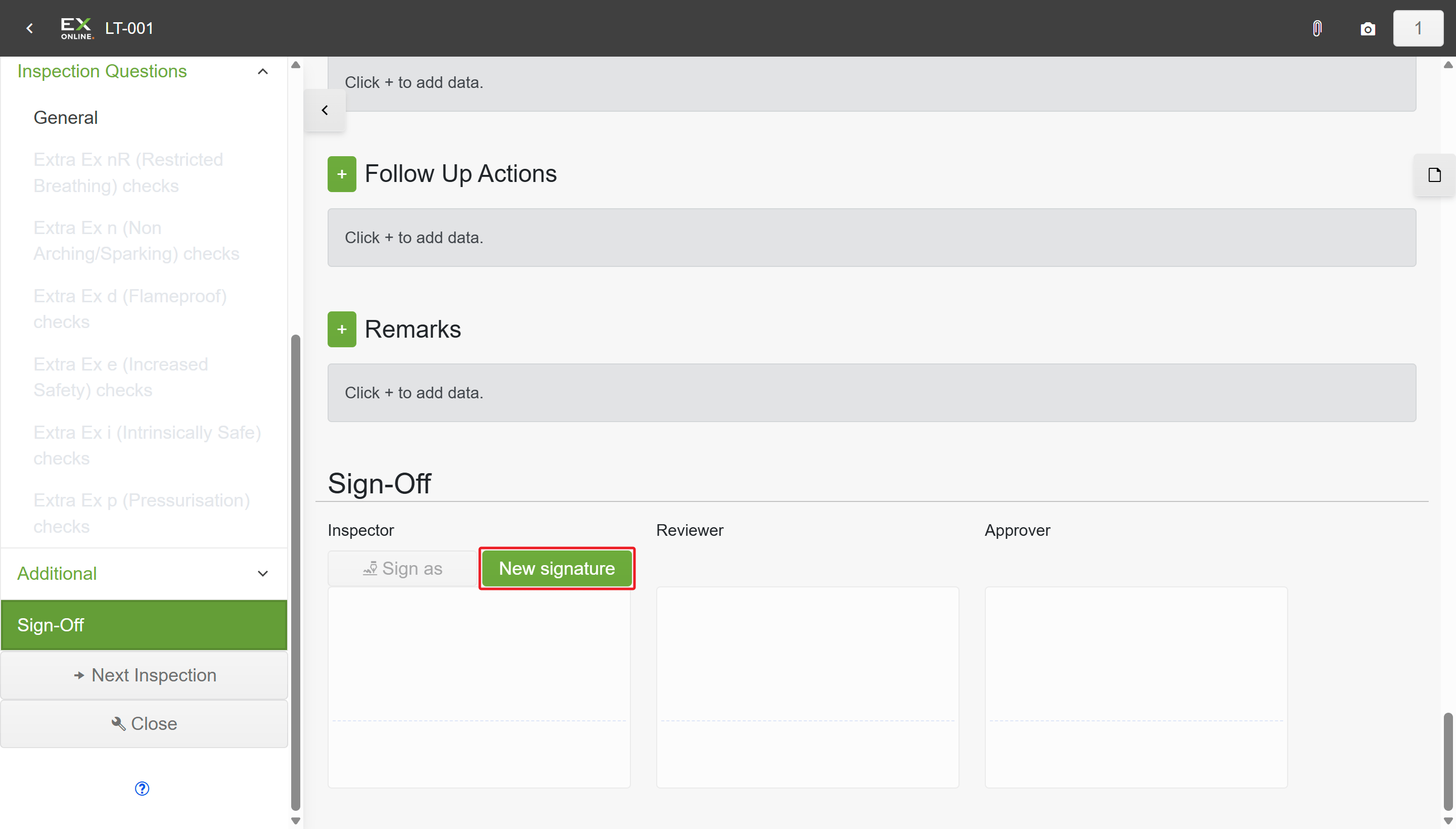 Sign-Off — New signature