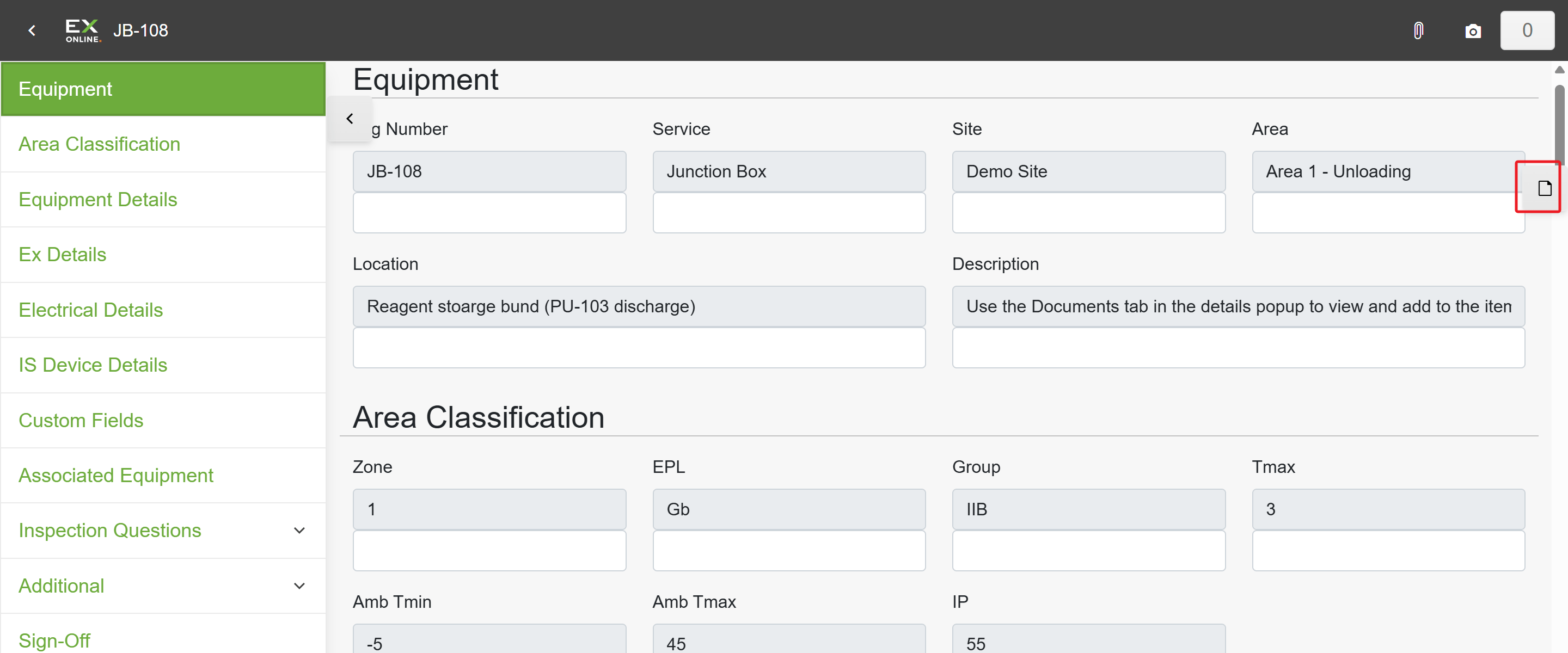Check sheet with the file icon highlighted on the right side