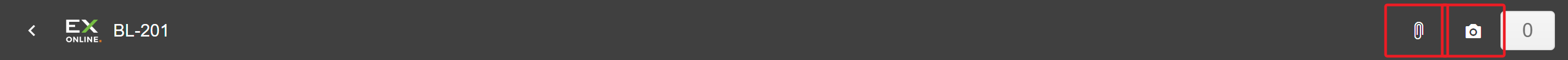 Check sheet toolbar with the document and camera icons highlighted