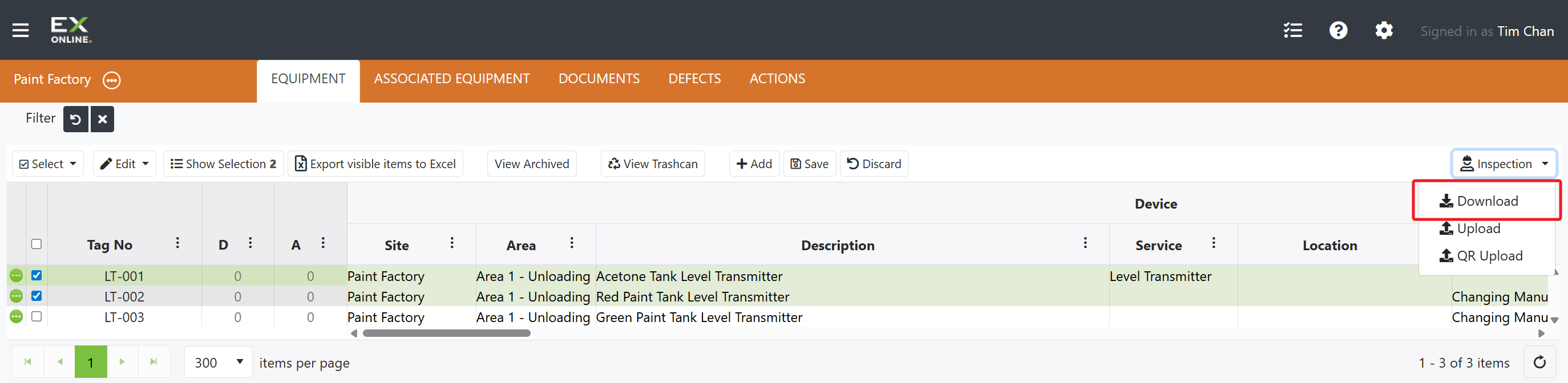 Inspection dropdown menu with Download highlighted